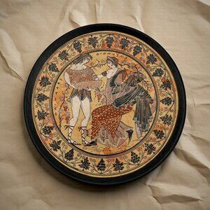 Greek Ceramic Decorative Plate Mythological Design Black Border Handmade Piece